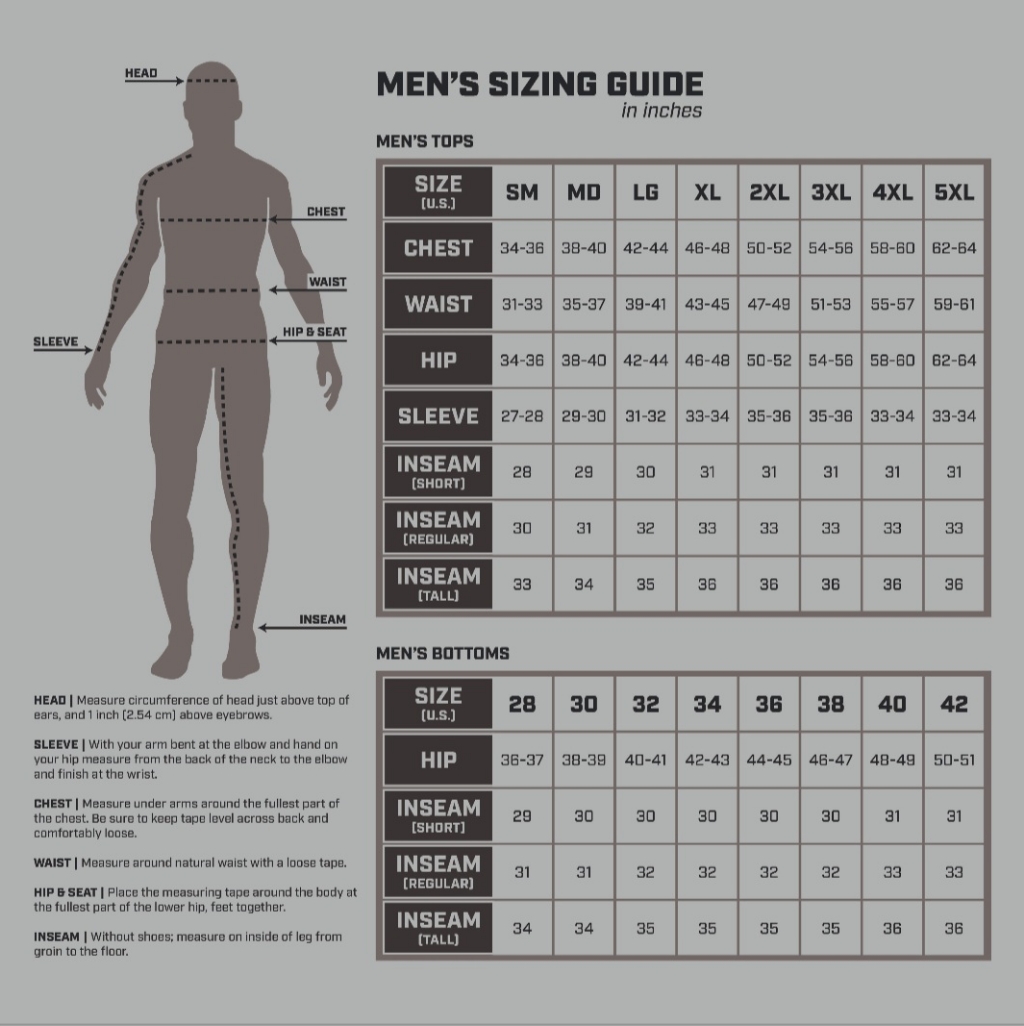 Mens Sizing Guide